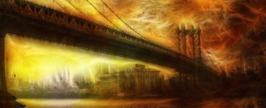 NYC Köprüsü Gün batımında Boyama