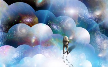 Çoklu evrendeki astronot. 3B görüntüleme