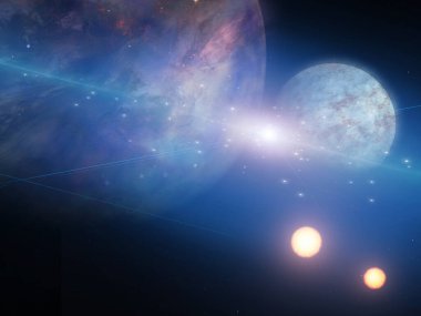 Gezegenler ve güneş. 3D render