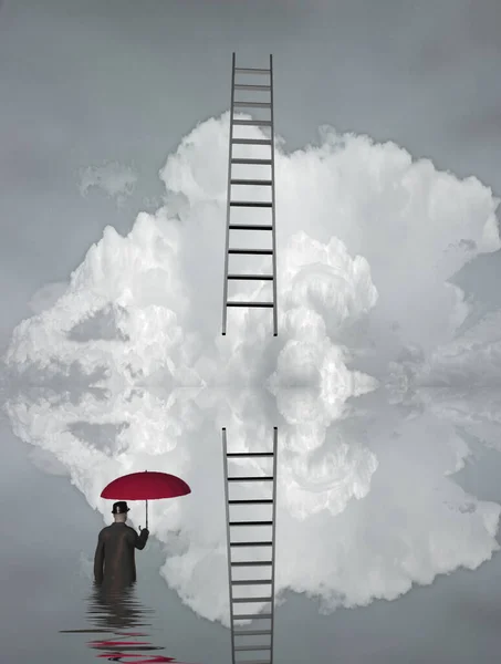 Man Floood Ladder — Stock Photo, Image