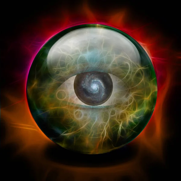 水晶球与眼睛和银河 3D渲染 — 图库照片