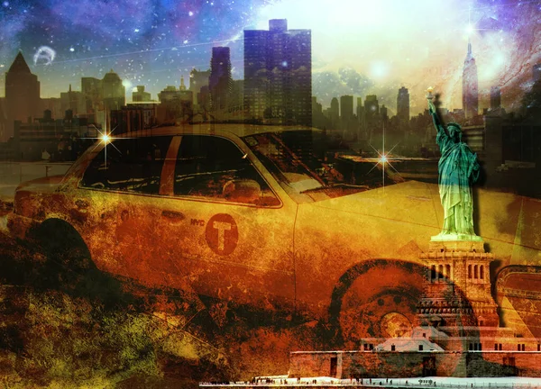 Estatua Libertad Ciudad Nueva York Con Cab Renderizado — Foto de Stock