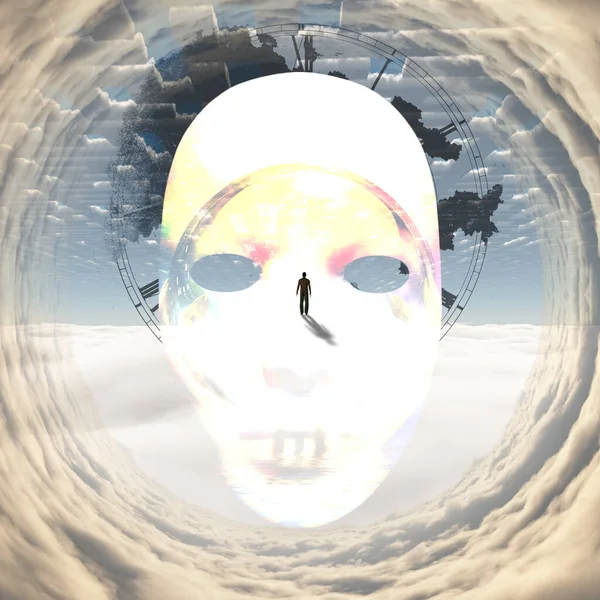 Homme Dans Tunnel Des Nuages Visage Dieu — Photo