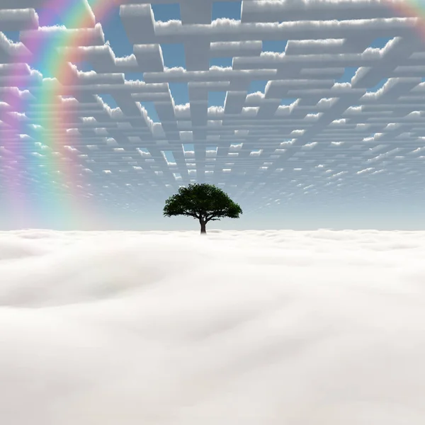 Зеленое Дерево Облачном Поле Рендеринг — стоковое фото