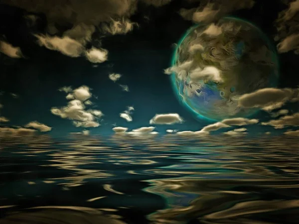 Pintura Surrealista Luna Terraformada Renderizado —  Fotos de Stock