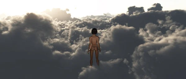 女人站在云端 — 图库照片