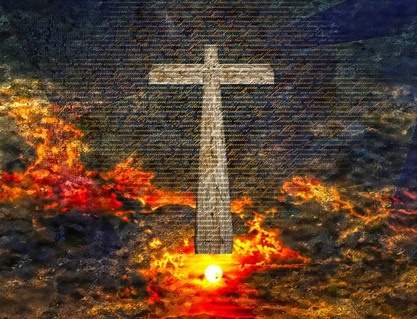 Holzkreuz Himmel Rendering — Stockfoto