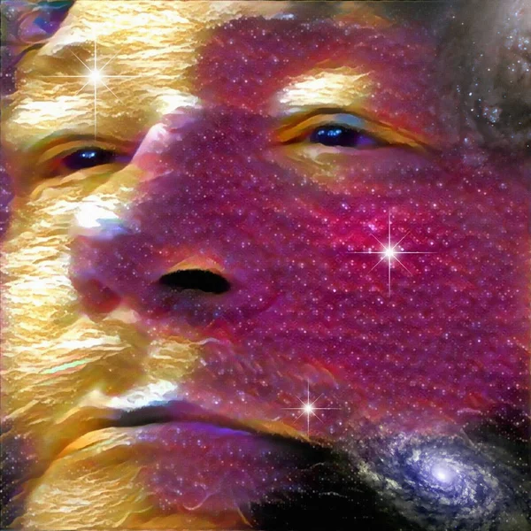Sürrealizm Adamın Yüzünü Derin Uzay Arka Plan Üzerinde — Stok fotoğraf