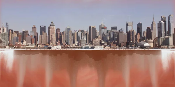 Manhattanské Panorama Neskutečném Malovaném Pozadí Vykreslování — Stock fotografie