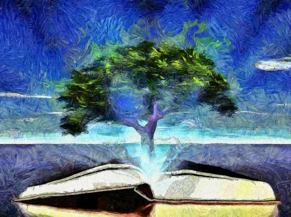 Albero Cresce Dal Libro Rendering — Foto Stock