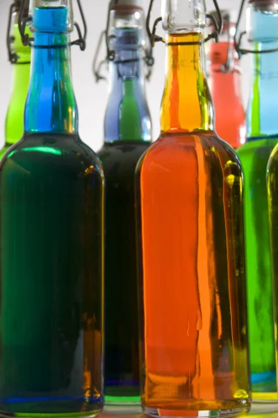 Colorful Glass Bottles Drinks Beverages — Stock Photo, Image