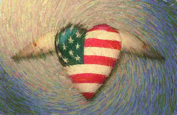 Usa Flag Крылатое Сердце Прижатое Поверхности — стоковое фото