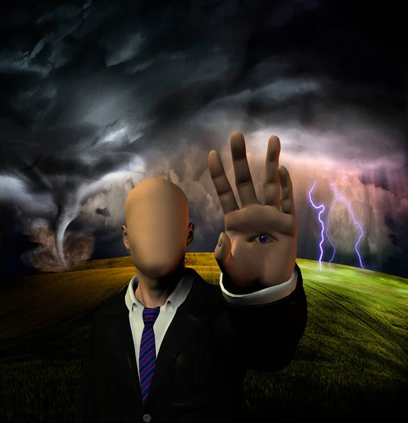 Strange Facelesss Figure Storm Rendering — Stockfoto