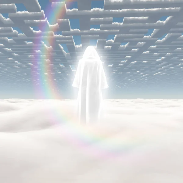 Figura Brilhante Capa Fica Campo Nuvens — Fotografia de Stock