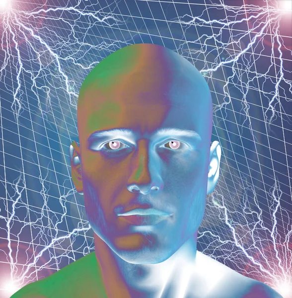 電気のある超現実的な男 3Dレンダリング — ストック写真