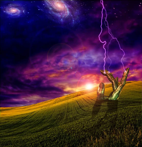Lightning Strikes Sculpture Surreal Art Rendering — Stockfoto