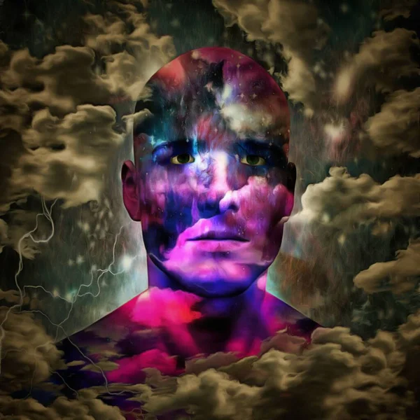 人的头在云中 3D渲染 — 图库照片