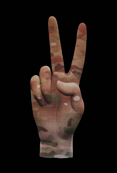 Camo Peace Sign Hand Sign Rendering — 图库照片