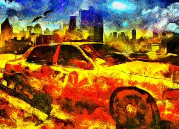 Surreale Malerei New Yorker Taxi — Stockfoto