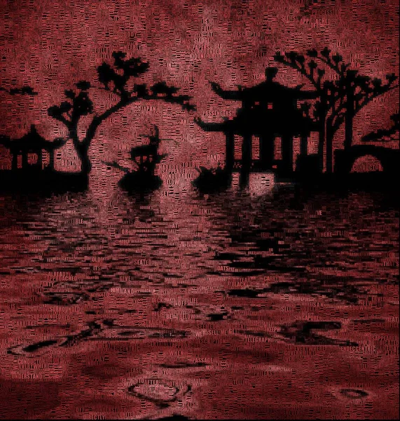 빨간색 과검은 아시아의 실루엣 — 스톡 사진