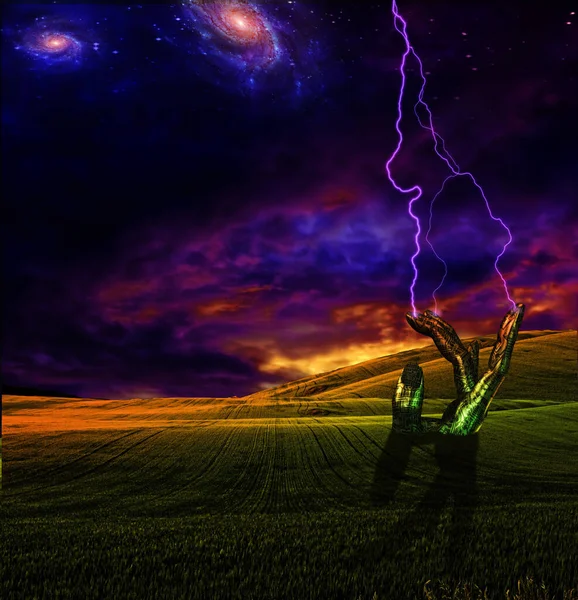 Lightning Strikes Sculpture Surreal Art Rendering — Stock Photo, Image