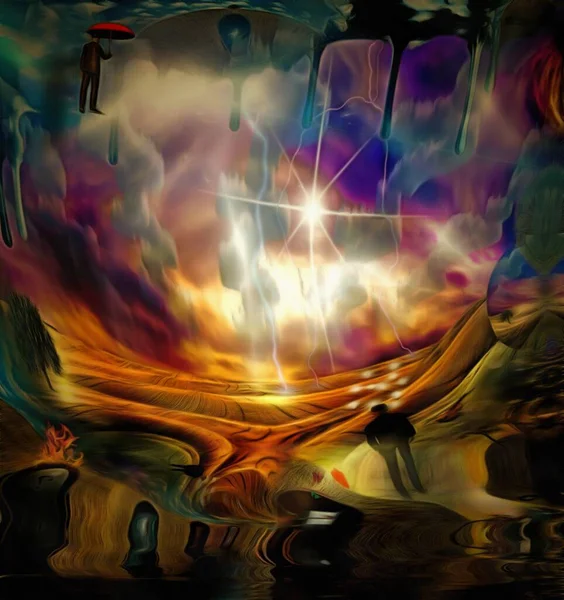 Komplexe Surreale Malerei Männerköpfe Mit Anderen Gedanken Inneren Glühbirnen Symbolisieren — Stockfoto