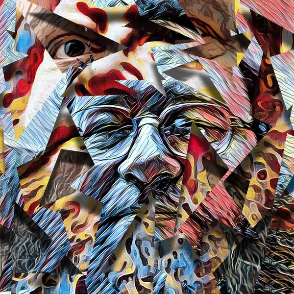抽象絵画 メガネの老人の顔 — ストック写真