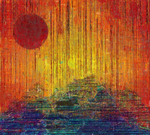 Czerwone Słońce Świta Malarstwo Abstrakcyjne — Zdjęcie stockowe