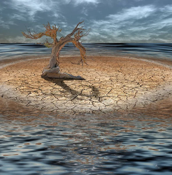 Desert Flood Tree Rendering — стоковое фото