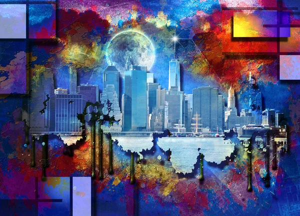 Nyc Manhattan Modern Art Collage Rendering — Stock Photo, Image