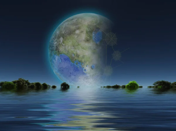 Terraformierter Mond Von Der Erde Aus Gesehen — Stockfoto