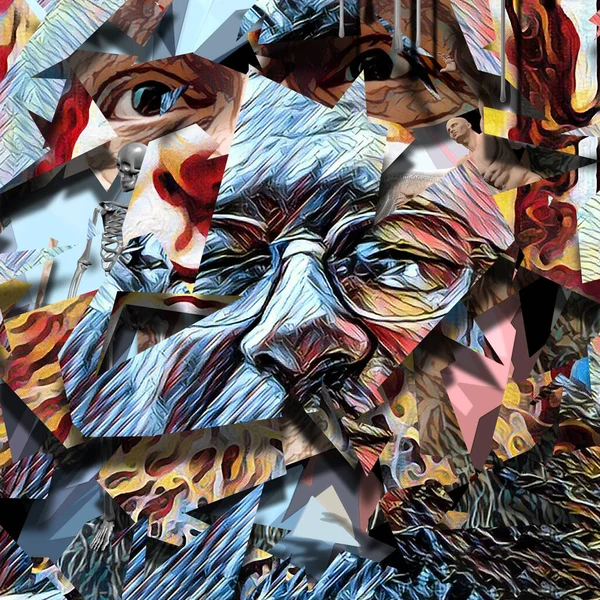 抽象绘画 老人的脸在眼镜 — 图库照片
