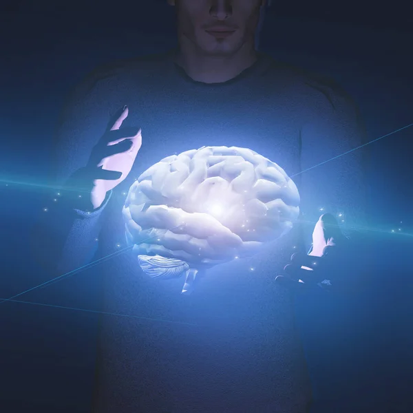 Man Hovers Brain Him Rendering — Stock Photo, Image