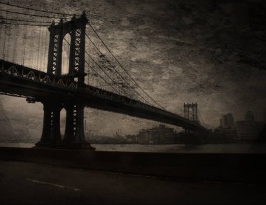 Dramatik resim. Manhattan Köprüsü. 3B görüntüleme