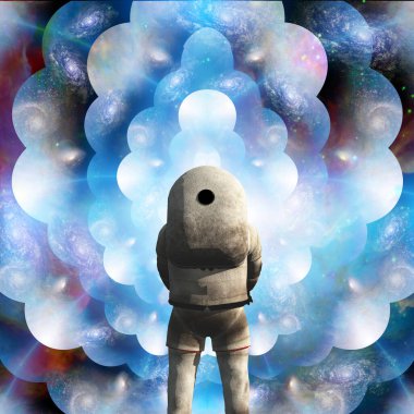 Çoklu evrendeki astronot. 3B görüntüleme