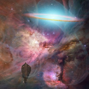 Uzayda boş bir tekne. 3B görüntüleme