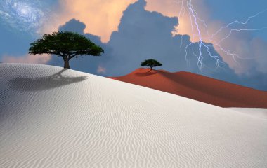 Beyaz çöl. Gökyüzündeki şimşek.