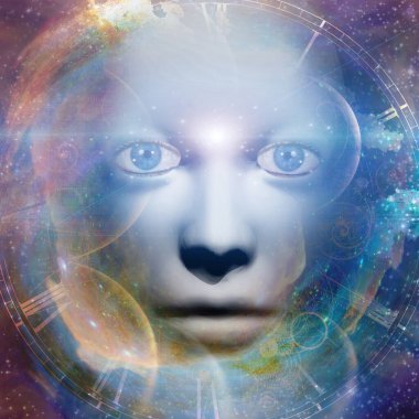 Evrenin arka planına sahip insan yüzü