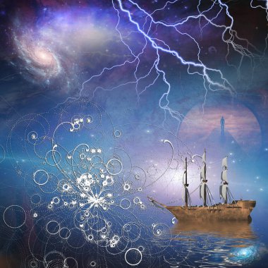 Fantezi Kompozisyon. Yelkenli ve yolda bir adam