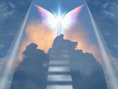 Angel Bright winged being. 3D rendering clipart