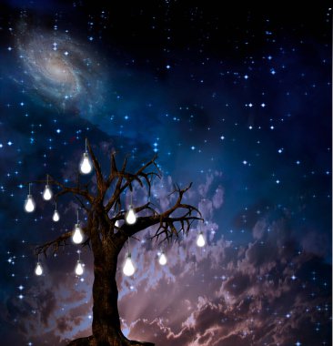 Uzayda bir fikir ağacı. 3B görüntüleme