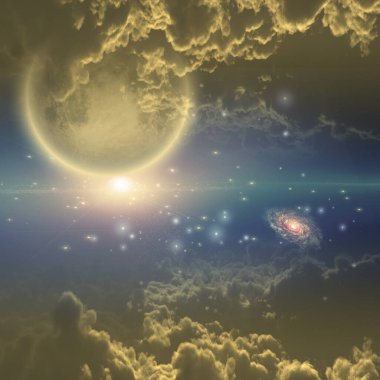 Derin uzay sahnesi. 3B görüntüleme