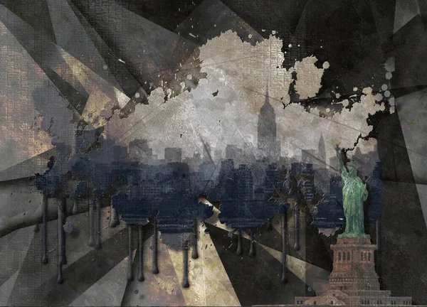 Estatua Libertad Vista Manhattan Renderizado — Foto de Stock