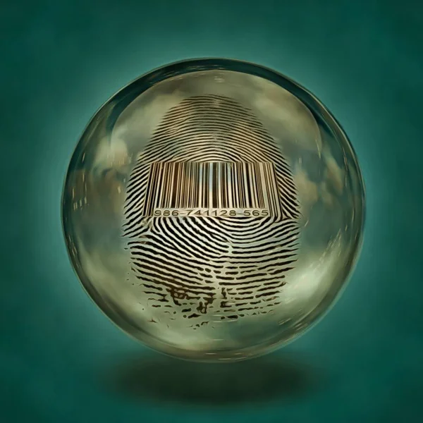 Surrealism Fingerprint Barcode Crystal Ball — Stock Photo, Image