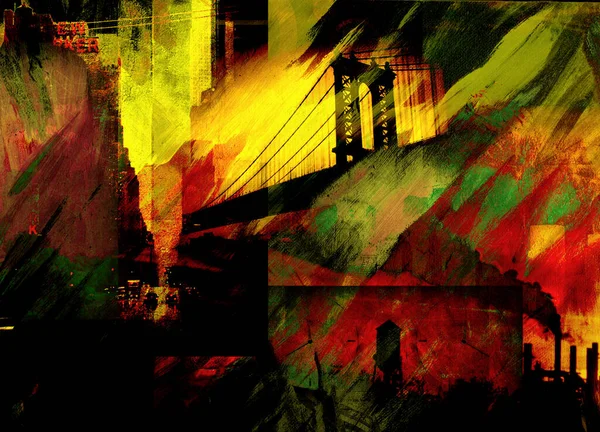 Pont Manhattan Peinture Dramatique Aux Couleurs Sombres — Photo