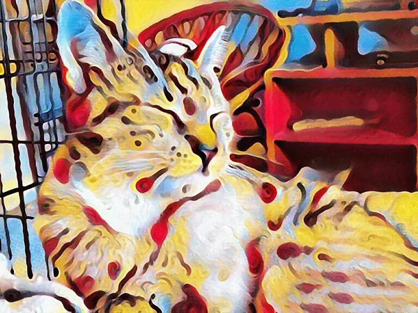 Peinture Moderne Chat Animal Domestique — Photo