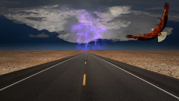Empty Road Desert Storm Rendering — Stock Photo, Image