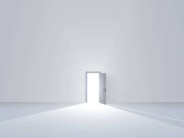 Белая Комната Открытой Дверью Излучающей Яркий Свет — стоковое фото
