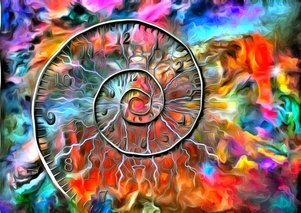 Pintura Surrealista Espiral Del Tiempo Renderizado —  Fotos de Stock