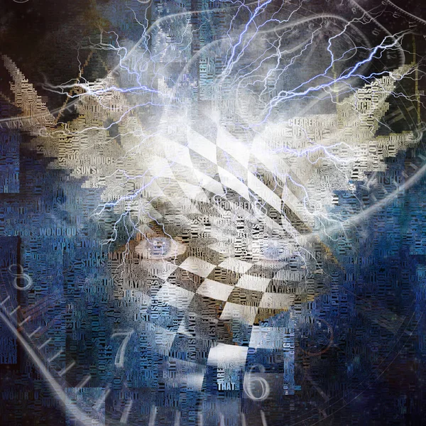 シュル レアリスム チェス パターンに直面します 時間と電光のスパイラル — ストック写真